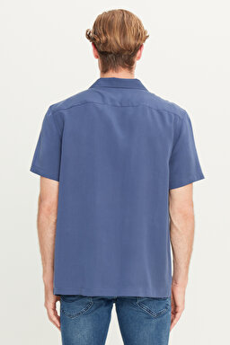 Relaxed Fit Geniş Kesim Yumuşak Dokulu Lacivert Gömlek - Navy-W2510722410 (görsel 6)