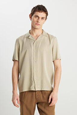 Relaxed Fit Geniş Kesim Yumuşak Dokulu Bej Gömlek - Beige-W2510722614