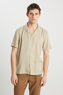 Relaxed Fit Geniş Kesim Yumuşak Dokulu Bej Gömlek - Beige-W2510722614 (görsel 3)