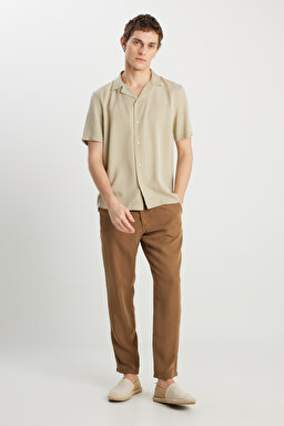 Relaxed Fit Geniş Kesim Yumuşak Dokulu Bej Gömlek - Beige-W2510722614 (görsel 4)