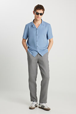 Relaxed Fit Geniş Kesim Yumuşak Dokulu Mavi Gömlek - İndigo-W2510722TF (görsel 3)