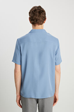 Relaxed Fit Geniş Kesim Yumuşak Dokulu Mavi Gömlek - İndigo-W2510722TF (görsel 5)