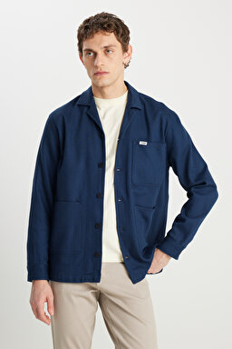 %100 Pamuk Regular Fit Normal Kesim Cep Detaylı Lacivert Ceket - Navy-W2510724410