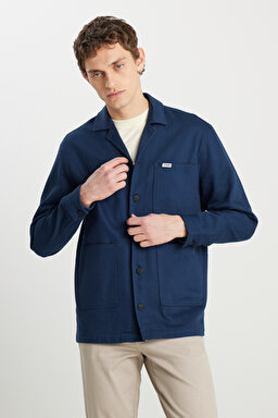 %100 Pamuk Regular Fit Normal Kesim Cep Detaylı Lacivert Ceket - Navy-W2510724410 (görsel 2)