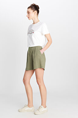 Relaxed Fit Geniş Kesim Yumuşak Dokulu Bağcıklı Haki Şort - Khaki-W2510735801 (görsel 2)