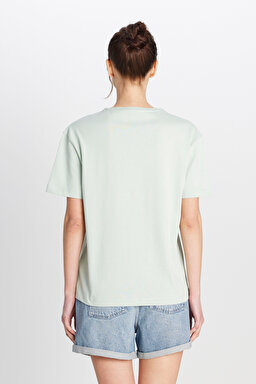 %100 Pamuk Regular Fit Normal Kesim Bisiklet Yaka Cep Detaylı Açıık Yeşil Tişört - SoftSage-W251073641 (görsel 5)