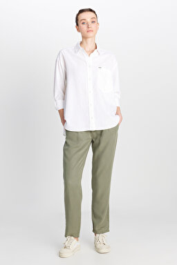 Relaxed Fit Geniş Kesim Keten Karışımlı Beyaz Gömlek - White-W2510738100 (görsel 3)