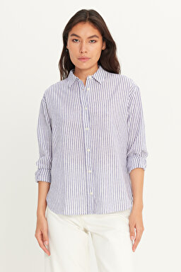 Regular Fit Normal Kesim Keten Karışımlı Çok Renkli Gömlek - Multi-W2510744900