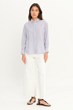 Regular Fit Normal Kesim Keten Karışımlı Çok Renkli Gömlek - Multi-W2510744900 (görsel 3)