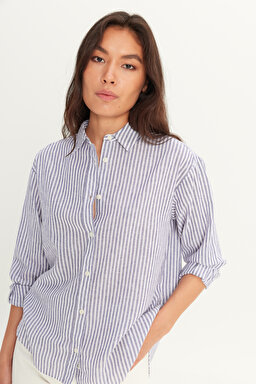 Regular Fit Normal Kesim Keten Karışımlı Çok Renkli Gömlek - Multi-W2510744900 (görsel 4)