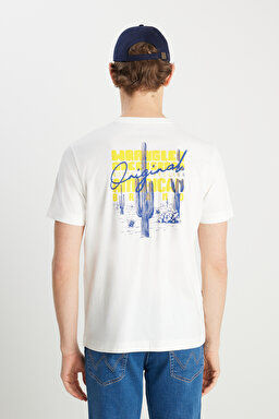 %100 Pamuk Regular Fit Normal Kesim Bisiklet Yaka Ekru Tişört - Off White-W2510748102 (görsel 5)
