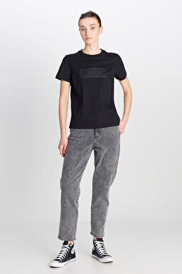 Regular Fit Normal Kesim Bisiklet Yaka %100 Pamuk Siyah Tişört - Black-W2510755001 (görsel 3)