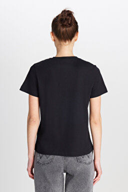 Regular Fit Normal Kesim Bisiklet Yaka %100 Pamuk Siyah Tişört - Black-W2510755001 (görsel 5)