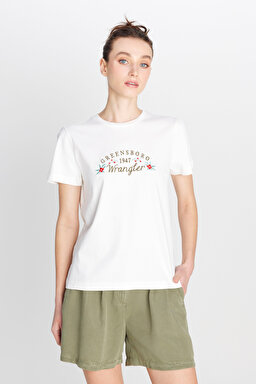 Regular Fit Normal Kesim Bisiklet Yaka %100 Pamuk Kırık Beyaz Tişört - Off White-W2510756102