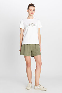 Regular Fit Normal Kesim Bisiklet Yaka %100 Pamuk Kırık Beyaz Tişört - Off White-W2510756102 (görsel 3)
