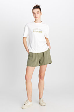 Regular Fit Normal Kesim Bisiklet Yaka %100 Pamuk Kırık Beyaz Tişört - Off White-W2510758102 (görsel 3)