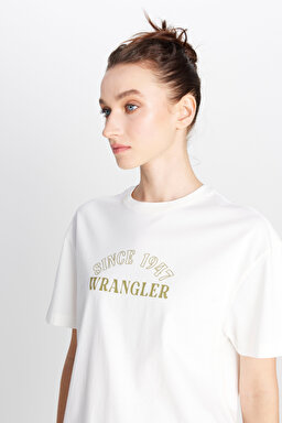 Regular Fit Normal Kesim Bisiklet Yaka %100 Pamuk Kırık Beyaz Tişört - Off White-W2510758102 (görsel 4)