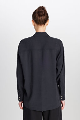 Loose Fit Rahat Kesim Siyah Gömlek - Black-W2510769001 (görsel 5)
