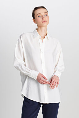 Loose Fit Rahat Kesim Beyaz Gömlek - White-W2510769100 (görsel 2)