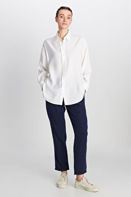 Loose Fit Rahat Kesim Beyaz Gömlek - White-W2510769100 (görsel 3)