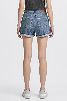 %100 Pamuk Regular Fit Normal Kesim Mavi Mini Denim Jean Şort - Blue-W2510772400 (görsel 5)