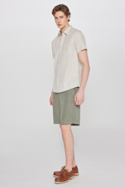 Regular Fit Normal Kesim Yumuşak Dokulu Haki Şort - Khaki-W2510773801