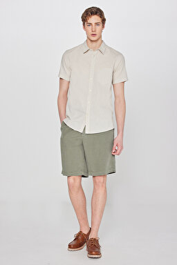 Regular Fit Normal Kesim Yumuşak Dokulu Haki Şort - Khaki-W2510773801 (görsel 2)