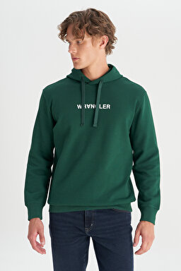 Pamuklu Regular Fit Normal Kesim Kapüşonlu Logo Detaylı Sweatshirt - Green-W2520122300