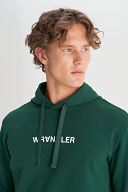 Pamuklu Regular Fit Normal Kesim Kapüşonlu Logo Detaylı Sweatshirt - Green-W2520122300 (görsel 4)