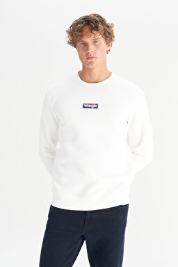 Pamuklu Regular Fit Normal Kesim Bisiklet Yaka Logo Detaylı Sweatshirt - Off White-W2520133102