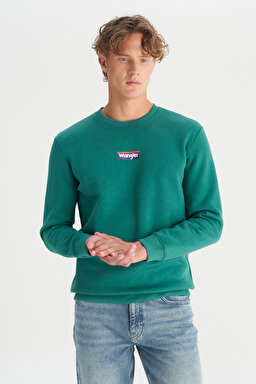 Regular Fit Normal Kesim Bisiklet Yaka İçi Polarlı Yeşil Sweatshirt - Green-W2520133300