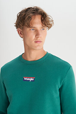 Regular Fit Normal Kesim Bisiklet Yaka İçi Polarlı Yeşil Sweatshirt - Green-W2520133300 (görsel 4)