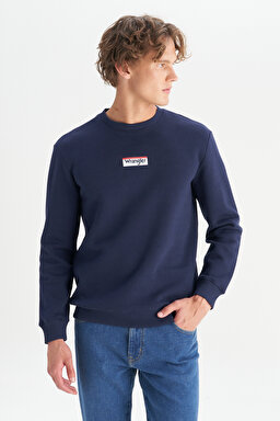 Regular Fit Normal Kesim Bisiklet Yaka İçi Polarlı Lacivert Sweatshirt - DarKNavy-W2520133411 (görsel 3)