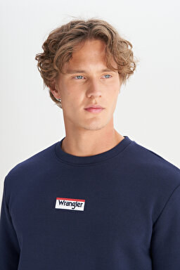 Regular Fit Normal Kesim Bisiklet Yaka İçi Polarlı Lacivert Sweatshirt - DarKNavy-W2520133411 (görsel 4)
