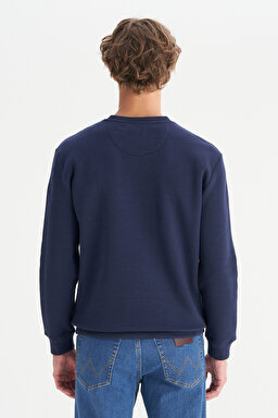 Regular Fit Normal Kesim Bisiklet Yaka İçi Polarlı Lacivert Sweatshirt - DarKNavy-W2520133411 (görsel 5)