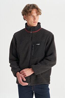 Regular Fit Normal Kesim Dik Yaka Tam Fermuarlı Cepli Sherpa Sweatshirt Polar - Anthracite-W2520142003