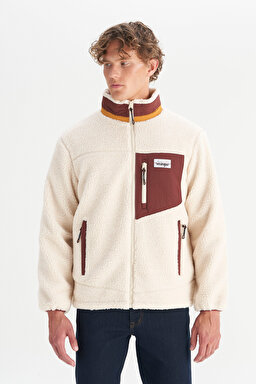 Regular Fit Normal Kesim Dik Yaka Tam Fermuarlı Cepli Sherpa Sweatshirt Polar - Ecru-W2520142104 (görsel 2)