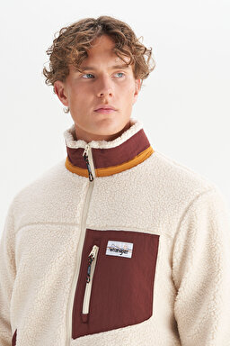 Regular Fit Normal Kesim Dik Yaka Tam Fermuarlı Cepli Sherpa Sweatshirt Polar - Ecru-W2520142104 (görsel 4)