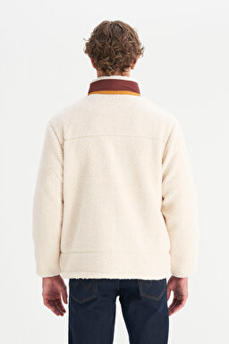Regular Fit Normal Kesim Dik Yaka Tam Fermuarlı Cepli Sherpa Sweatshirt Polar - Ecru-W2520142104 (görsel 5)