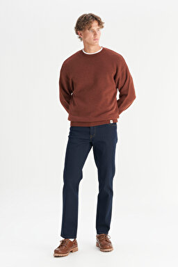 Relaxed Fit Geniş Kesim Bisiklet Yaka Kahverengi Triko Kazak - Brown-W2520156220 (görsel 2)