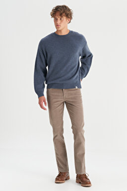 Relaxed Fit Geniş Kesim Bisiklet Yaka Lacivert Triko Kazak - Navy-W2520156410 (görsel 2)