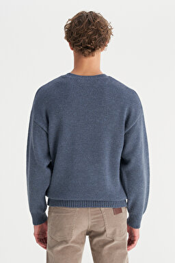 Relaxed Fit Geniş Kesim Bisiklet Yaka Lacivert Triko Kazak - Navy-W2520156410 (görsel 5)