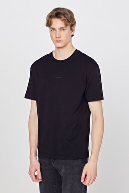 %100 Pamuk Relaxed Fit Rahat Kesim Biisklet Yaka Logo Detaylı Tişört - Black-W2520166001
