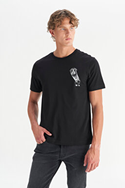 %100 Pamuk Regular Fit Normal Kesim Bisiklet Yaka Tişört - Black-W2520169001 (görsel 3)