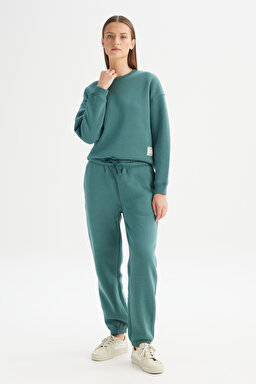 Regular Fit Normal kesim Ribanalı Paça Yeşil Jogger Sweatpant - Evergreen-W2520196OT (görsel 3)