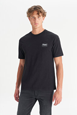 %100 Pamuk Relaxed Fit Rahat Kesim Bisiklet Yaka Tişört - Black-W2520221001