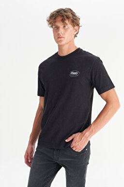 %100 Pamuk Relaxed Fit Rahat Kesim Bisiklet Yaka Tişört - Black-W2520221001 (görsel 3)