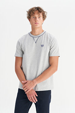 %100 Pamuk Regular Fit Normal Kesim Bisiklet Yaka Logo Detaylı Tişört - Gray Melange-W252024036