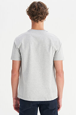 %100 Pamuk Regular Fit Normal Kesim Bisiklet Yaka Logo Detaylı Tişört - Gray Melange-W252024036 (görsel 5)
