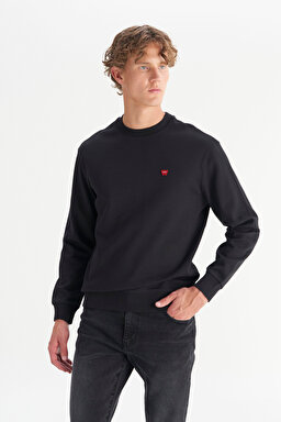 Pamuklu Regular Fit Normal Kesim Bisiklet Yaka Logo Detaylı Sweatshirt - Black-W2520255001